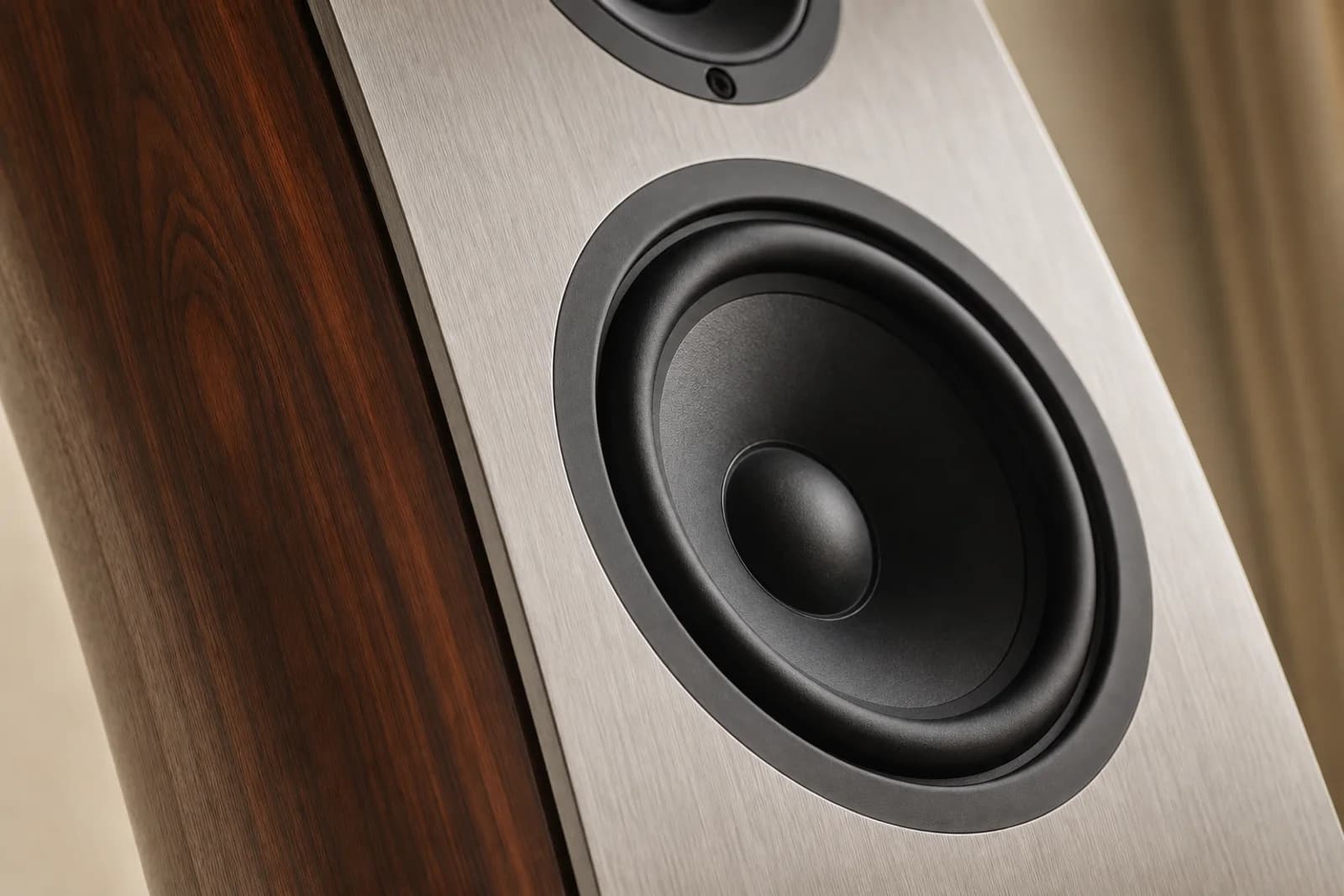 Close detail of the Kern K3 walnut cabinet and precision driver