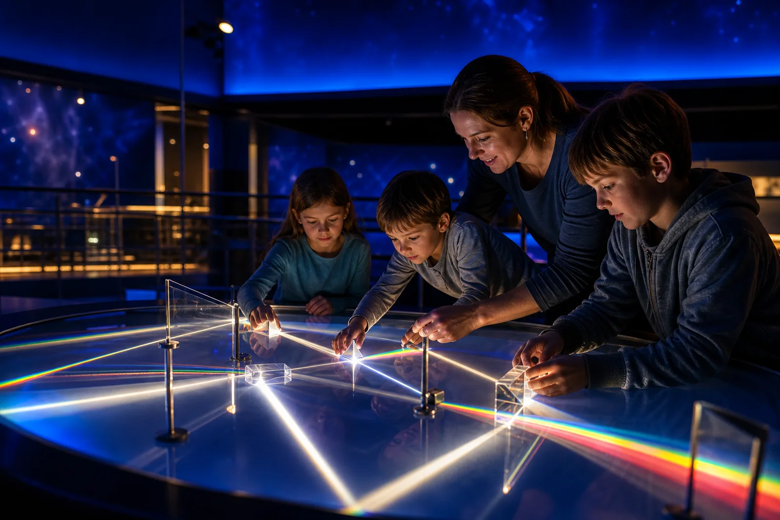 Family exploring light and prisms at Northstar